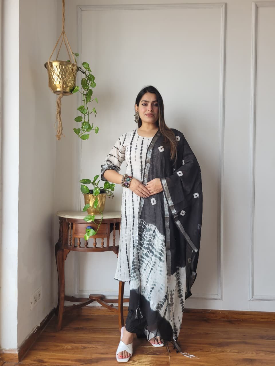 White Bagru Hand Block Printed Linen Suit Set